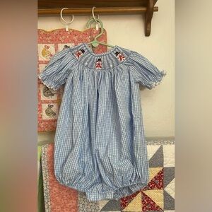 3T Blue Gingham Kids smocked bubble